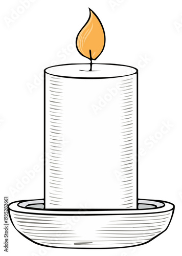 Burning candle vector illustration, isolated flame on a white background.