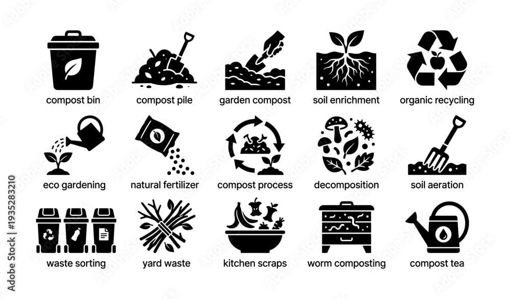 Fototapeta premium Eco-friendly icons for composting and recycling processes