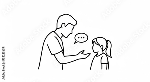 Man and little girl talking conversation between adult and child communication and discussion