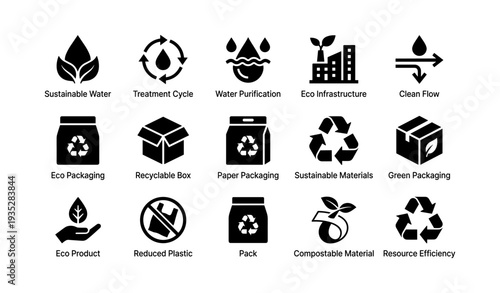 Eco-friendly icons collection for sustainable packaging and resource efficiency
