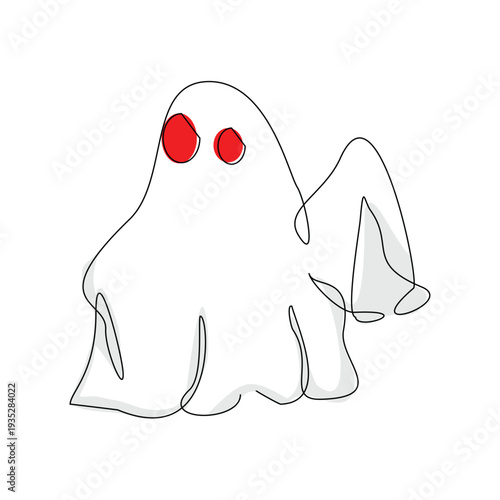 Continuous line sketch drawing of Halloween ghost costume theme autumn mood horrible restless soul fears one  single line vector illustration editable stroke