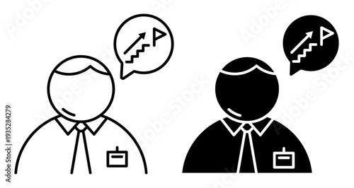 Linear icon. Junior office worker dreaming of career advancement. Simple black and white vector symbol isolated on white background