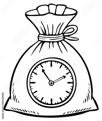 Money Bag with Clock Face Illustrates Concept of Time is Money