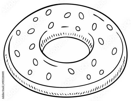 Single Cartoon Donut with Sprinkles Outlined in Black and White