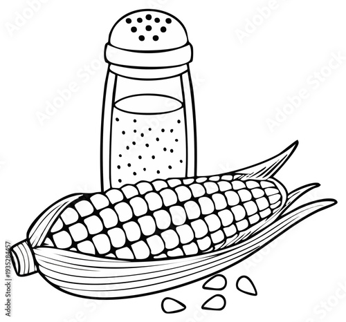 Corn on the cob with salt shaker illustration