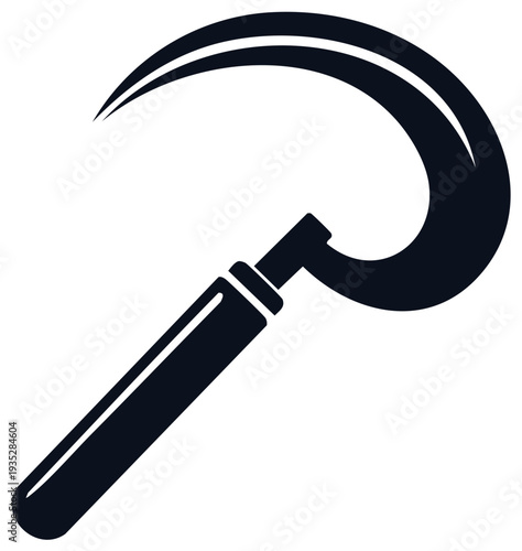 Black Sickle Tool Icon Stylized with Curved Blade and Handle
