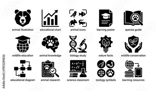 Educational icons for wildlife and science learning resources