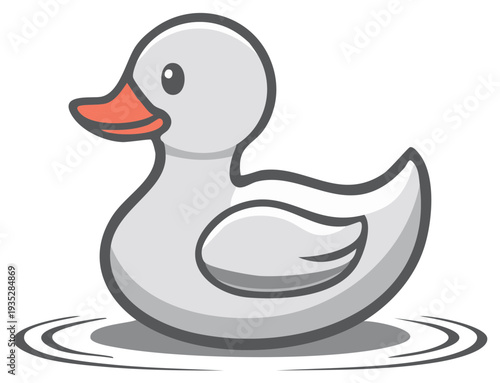 Cartoon Rubber Duck with Ripples Gray Cute Funny Toy Ducks Illustration