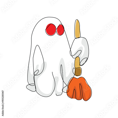 Continuous line sketch drawing of Halloween ghost costume theme autumn mood horrible restless soul fears one  single line vector illustration editable stroke