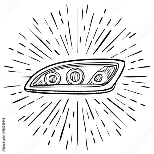 Hand Drawn Automotive Headlight Illustration Radiating Bright Light Rays