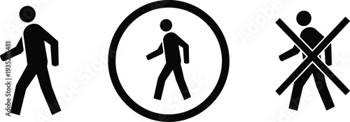 Pedestrian walking sign collection, allowed and prohibited person symbol vector illustration isolated on white background