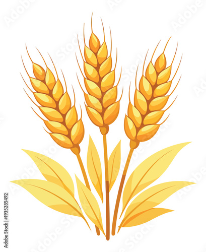 Stylized illustration of wheat ears depicting golden ripe grain for agriculture