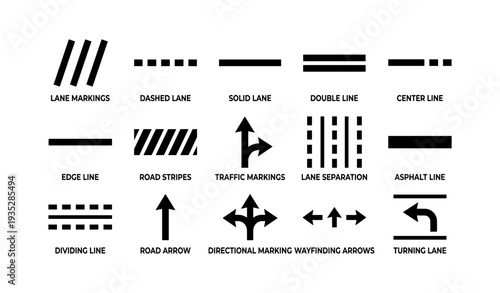 Traffic lane markings and arrows for road navigation