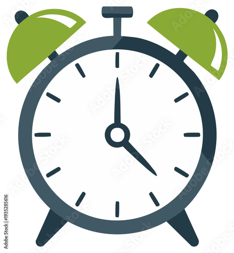 Modern Alarm Clock with Green Bells and Dark Gray Casing Indicating Time