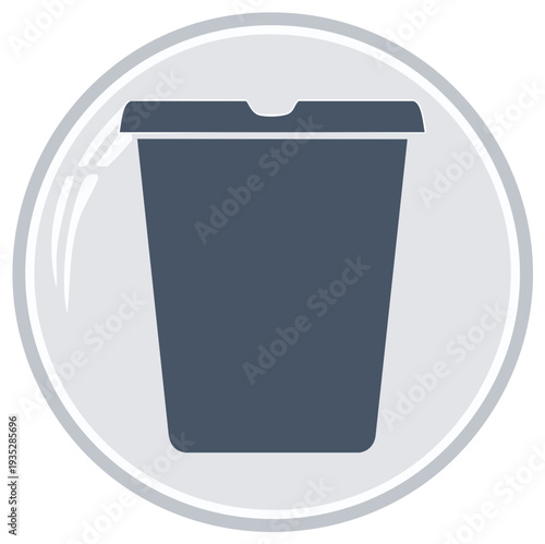 Minimalist dark gray trash can delete icon in a glossy circular button