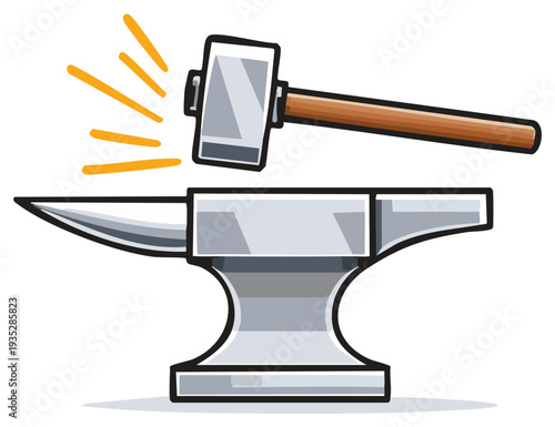 Hammer striking anvil sparks metalwork forging fabrication illustration