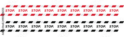 Stop Warning Tape Strips Set with Red and Black Diagonal Safety Pattern Isolated on White Background Vector Illustration