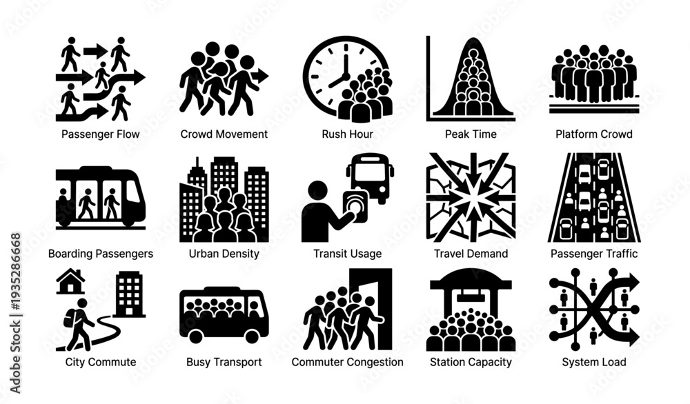 Naklejka premium Public transit: passenger flow, rush hour challenges, and urban transit solutions