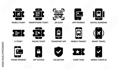Innovative mobile ticketing icons for digital travel solutions
