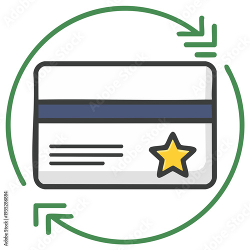 Credit Card Reward Program and Subscription Renewal Flat Style Vector Icon