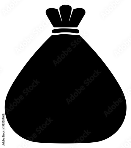 Minimalist black vector icon of a classic money bag with a tied top, symbolizing finance, wealth, and success