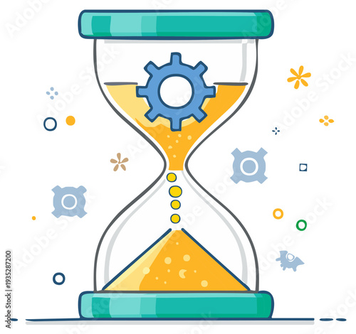 Hourglass with Gear Icon: Time and Process Concept Illustration