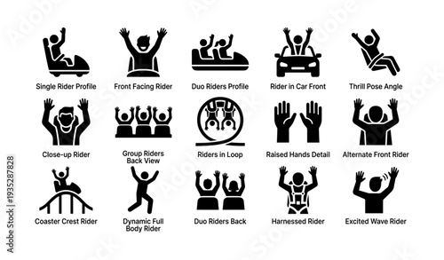 Various roller coaster ride poses and views