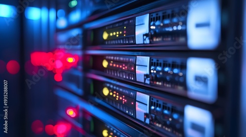 Wallpaper Mural A close-up view of a server rack with illuminated indicators showcasing network activity Torontodigital.ca