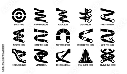 Collection of slide designs including spiral, helical, and vortex types