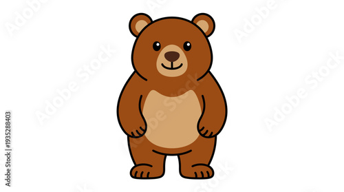 Cute cartoon brown bear standing on a white background