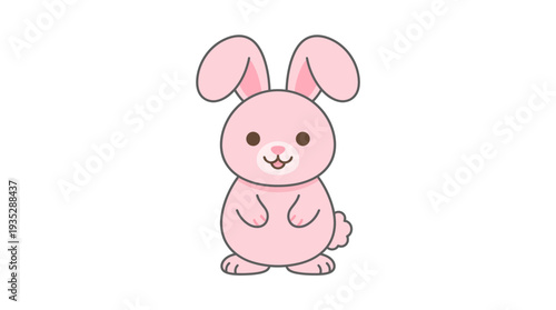 Cute Pink Bunny Illustration, Adorable Cartoon Rabbit Character with Big Ears, Ideal for Children's Designs and Easter Themes