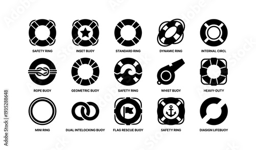 Collection of various lifebuoy and safety ring icons