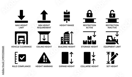 Height and restriction icons: max limit, storage, equipment, building heights