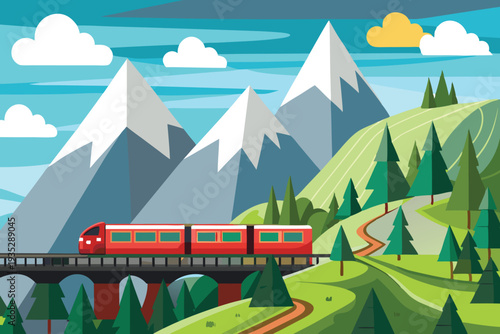 Modern mountain railway vector illustration