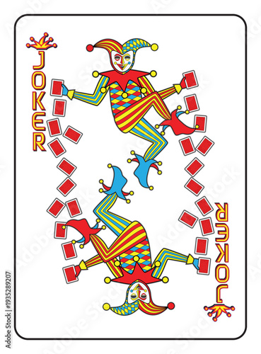 Line art illustration vector of Joker playing card design and drawing in colorful cartoon vector