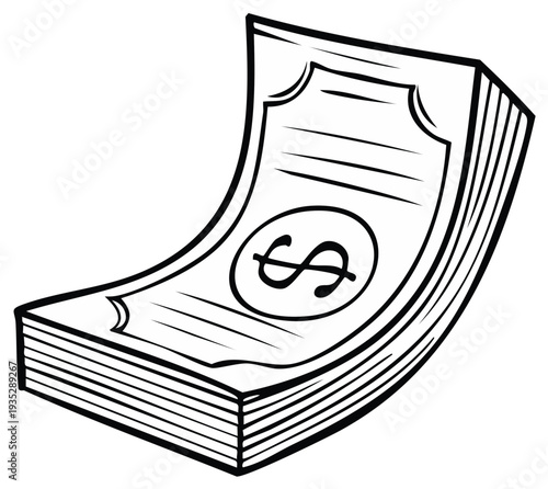 Stack of Money with Dollar Sign Simple Line Art