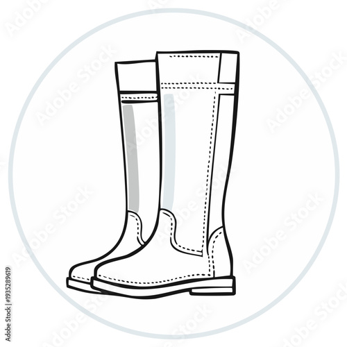 Classic Tall Riding Boots Illustration Equestrian Fashion Footwear Apparel Line Art