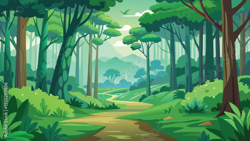 Beautiful green forest with clearing vector illustration