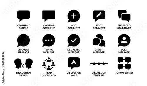 Communication icons: comment, discussion, message, forum, typing, edit, group symbols