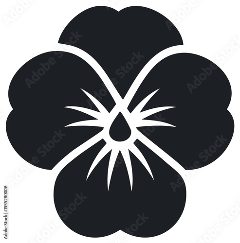 Black pansy flower illustration with detailed patterns, botanical vector floral element for design, artistic decoration