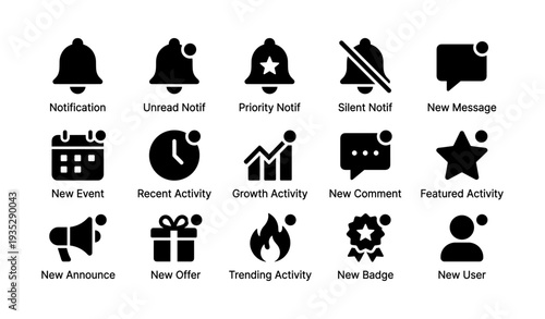 Reminder and activity icon set with notifications and alerts