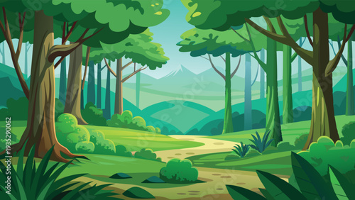 Beautiful green forest with clearing vector illustration