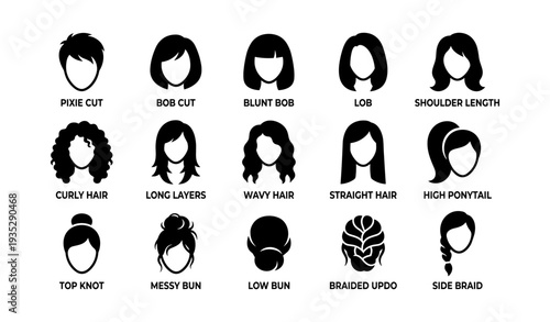 Female hair silhouettes: diverse styles from pixie to side braid