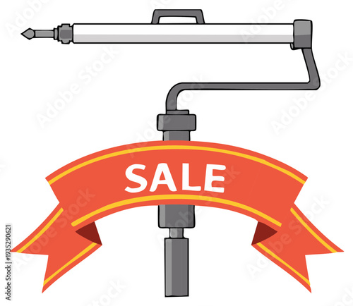Stylized illustration of a caulk gun with a Sale banner draped across it, announcing discounts or special offers in a clean, modern style.