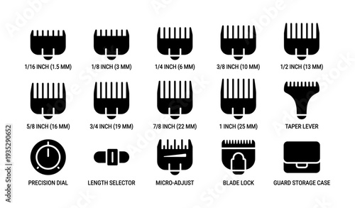 Barber clipper guard sizes and features chart for accurate hair cutting