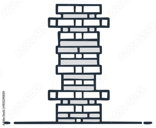 Stacking wooden blocks game tower illustration. Hand drawn style.