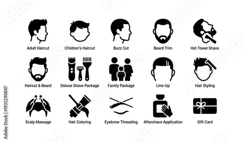 Various haircut styles and grooming services icons collection