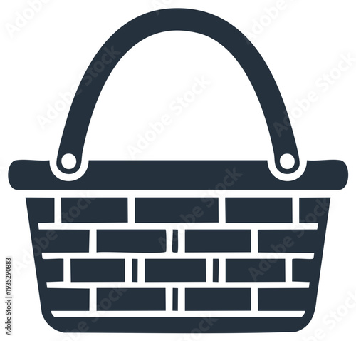 Woven Basket Icon with Handle Shopping Grocery or Picnic Basket Simple Vector Illustration