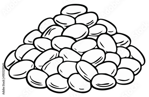 Pile of white beans, a monochrome illustration of a food staple.