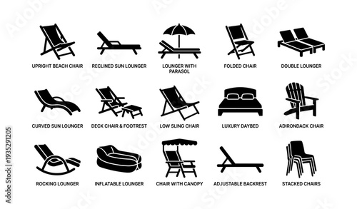 Collection of various lounge and beach chair silhouettes